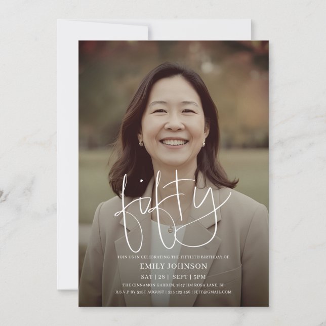 Convite Foto de Script Moderno - Mínimo 50º aniversário (Frente)