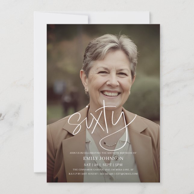 Convite Foto de Script Moderno - Mínimo 60º aniversário (Frente)