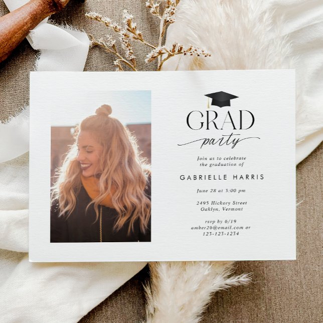 Convite Foto de Script Moderno Preto e Branco (Black and White Modern Script Photo Invitation)