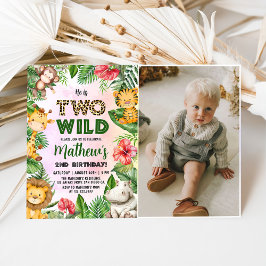 Convite Foto de segundo aniversário Selvagem Safari Dois