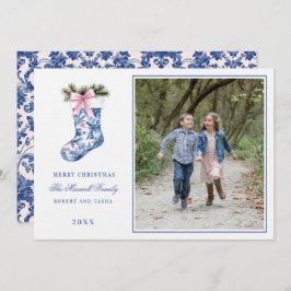 Convite Foto de Stockin do Damasco do Avô, Rosa e Azul