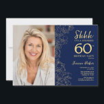 Convite Foto de surpresa Elegante Dourada do marinho 60º a<br><div class="desc">Marinho floral e surpresa dourada 60º convite de aniversário com sua foto na frente da placa. Elegante design moderno com desenhos botânicos desenhados em destaque e letra de script de tipografia. Simples trendy convida cartão perfeito para uma festa de na moda. Pode ser personalizado para qualquer idade. Impressos convites Zazzle...</div>