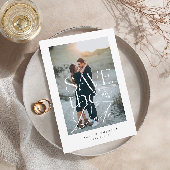Convite Foto de Texto Elegante Simples Moderno Salva a Dat (Modern Simple Elegant Text Photo Save the Date Invitation)
