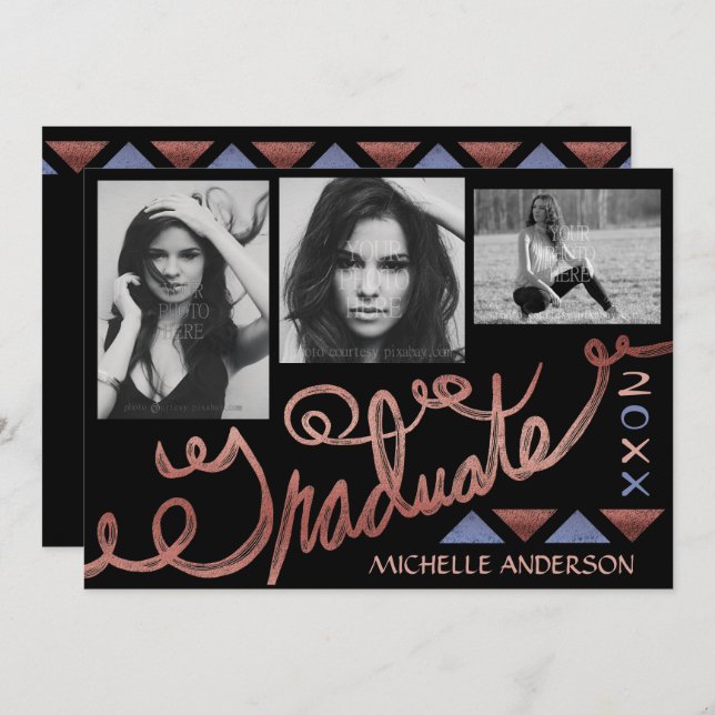 Convite Foto de Tipografia Dourada da Rosa 2023 (Frente/Verso)