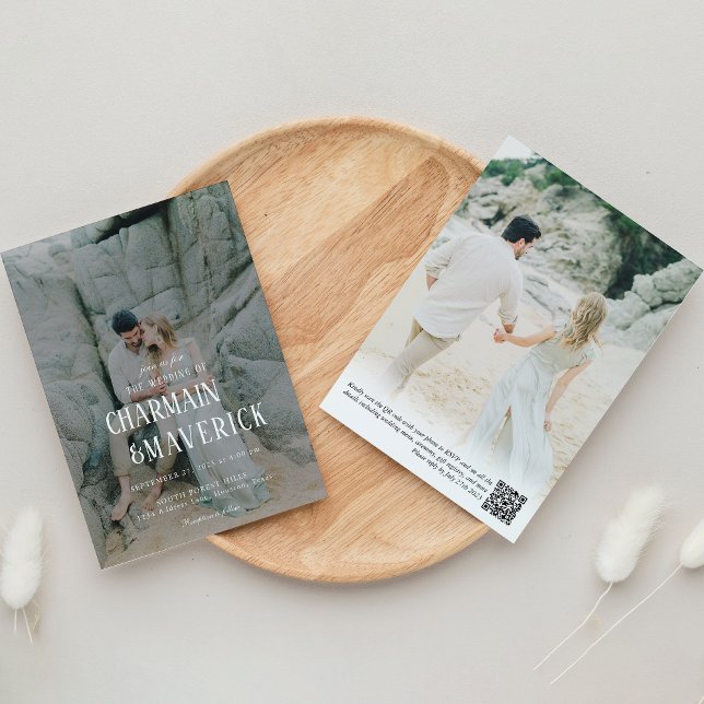 Convite Foto de Tipografia Negrito Código QR Casamento (Criador carregado)