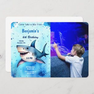 Convite Foto de Tubarão de Aniversário do 6