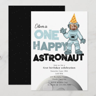 Convite Foto de Um Astronauta Feliz 1º Primeiro Aniversári
