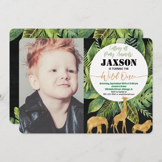 Convite Foto de um primeiro aniversario convidado, garoto  (Frente/Verso)