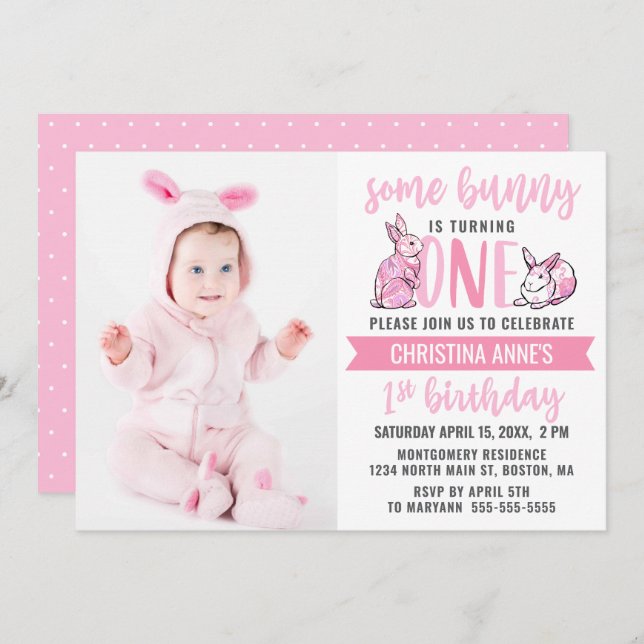 Convite Foto De Uma Menina Branca De primeiro aniversario  (Frente/Verso)