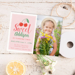 Convite Foto de verão de cereja de aniversário de uma meni