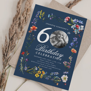 Convite Foto de Wildflower Meadow 60th Marinho