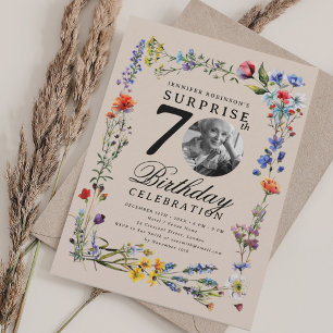 Convite Foto de Wildflower SURPRISE 70 de Aniversário Cham
