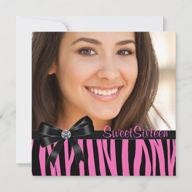 Convite Foto de Zebra Rosa, Doce, 16 Festas de aniversário (Frente)