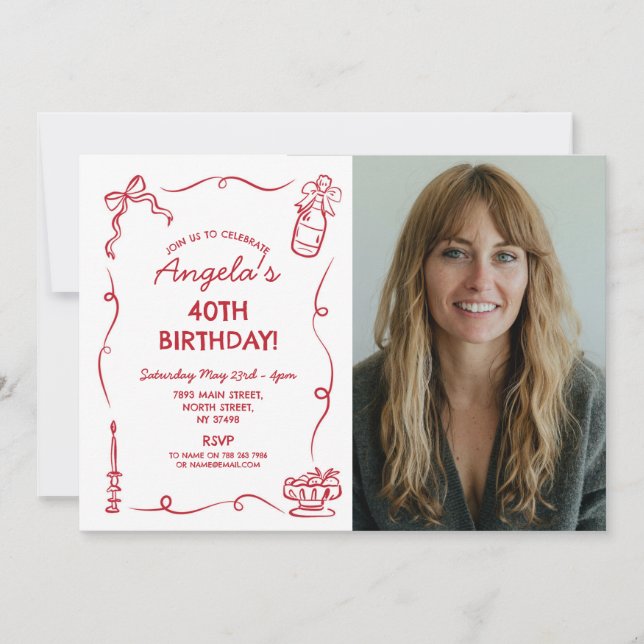 Convite Foto Desenhada À Mão festa de aniversário (Frente)