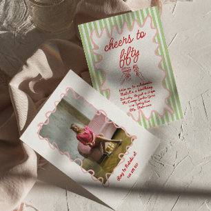 Convite Foto Desenhada Folhas Coloridas 50º Aniversário