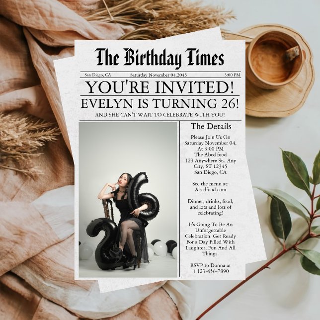 Convite Foto divertida exclusiva de jornal 26ª Festa de an (Criador carregado)