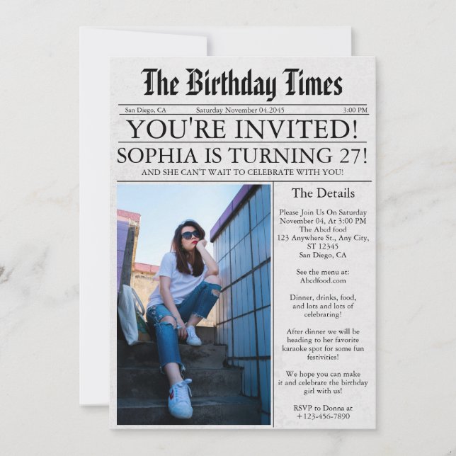 Convite Foto divertida exclusiva de jornal 27ª Festa de an (Frente)