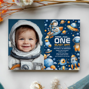 Convite Foto do 1º Aniversário do Gato Astronauta Espacial