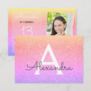 Convite Foto do 13 Birthday Sparkle Rainbow
