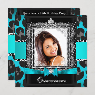 Convite Foto do 15 do Teal Blue Quinceanera