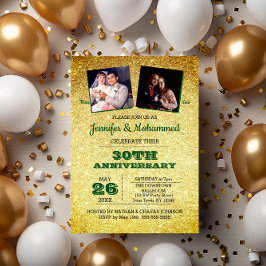 Convite Foto do 30º Aniversário com Brilho Dourado e Esmer