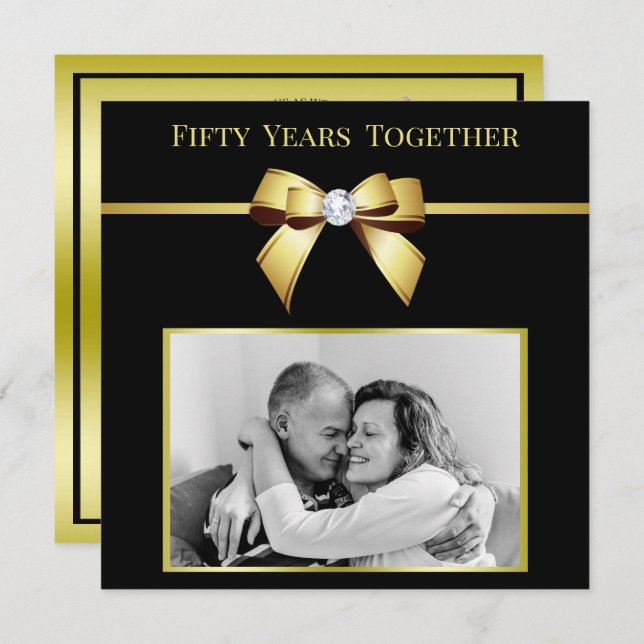 Convite Foto do 50º Aniversário do Casamento Glamoroso (Frente/Verso)
