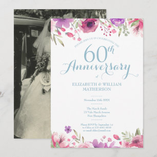 Convite Foto do 60º Aniversário de Casamento com Rosas em 