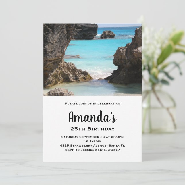 Convite Foto do aniversário da costa de Bermudas e do mar  (Em pé/Frente)