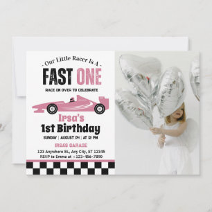 Convite Foto do aniversário de 1 ano da menina do carro de