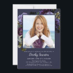 Convite Foto do aniversário de 30 anos Moody Purple Floral<br><div class="desc">Rosas roxas e peonias modernas e misteriosas dão o tom para esta elegante festa de aniversário de 30 anos. O texto branco é realmente pop! Formal, mas com uma reviravolta moderna para a mulher que sempre teve sentido de estilo e ama flores. Este item faz parte da coleção Moody Purple...</div>