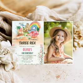 Convite Foto do aniversário de 3 anos do Dinossaur Três Re