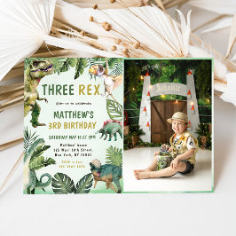 Convite Foto do aniversário de 3 anos do Dinossaur Três Re