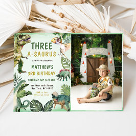 Convite Foto do aniversário de 3 anos do Dinossauro Três-A