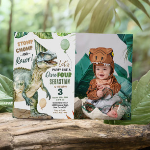 Convite Foto do aniversário de 3 anos do Jungle Dinosaur T
