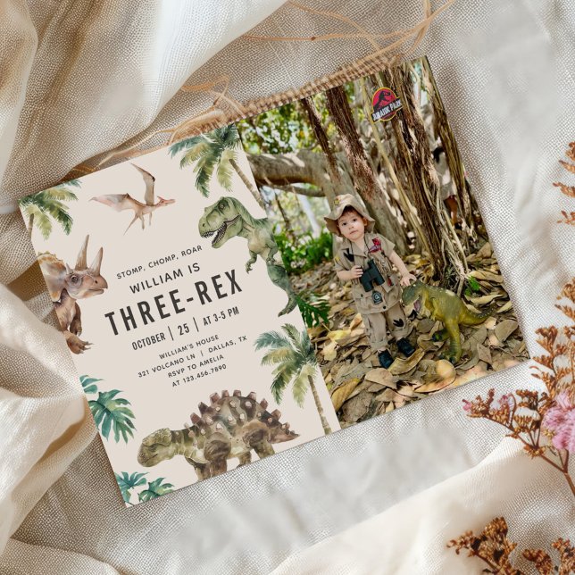 Convite Foto do aniversário de 3 anos Rex Dinosaur (Criador carregado)