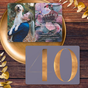 Convite Foto do aniversário de 40 anos de Hydrangeas Azul 