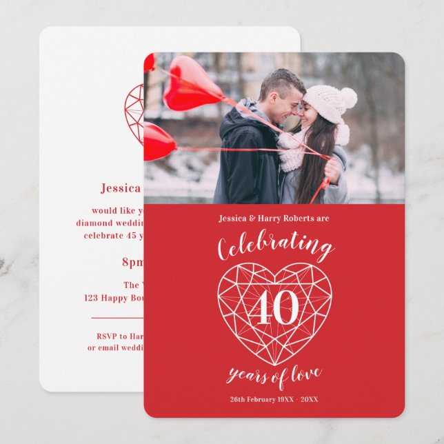 Convite Foto do aniversário de 40 anos do Casamento Ruby (Frente/Verso)