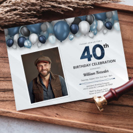 Convite Foto do aniversário de 40 anos preto e branco de p