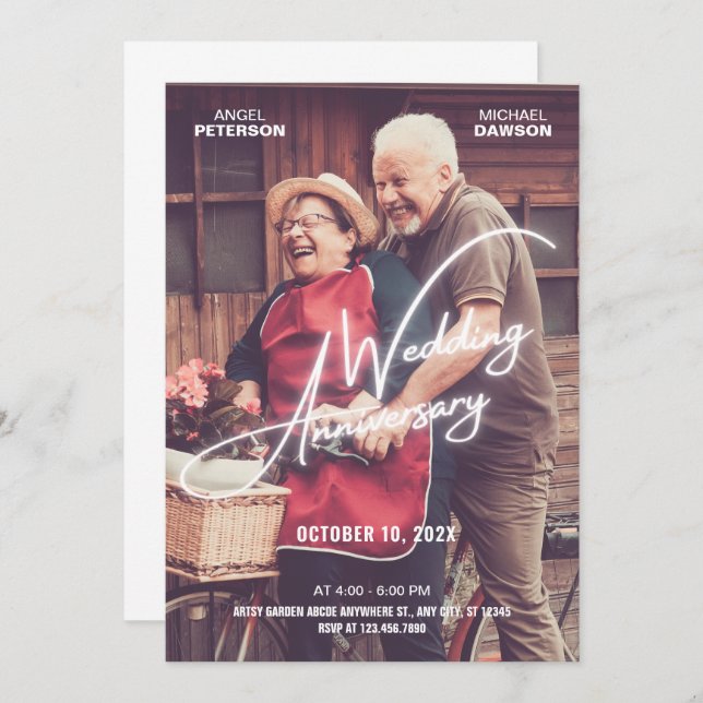 Convite Foto do aniversário de casamento romântico (Frente/Verso)