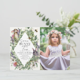 Convite Foto do Aniversário de criança Bunny Greenery Rhom