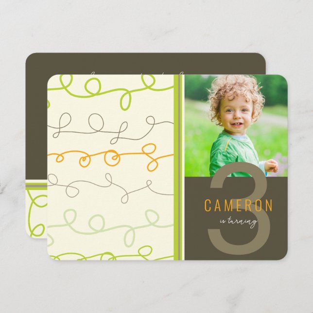 Convite Foto do Aniversário de criança das Linhas Retro-Ar (Frente/Verso)