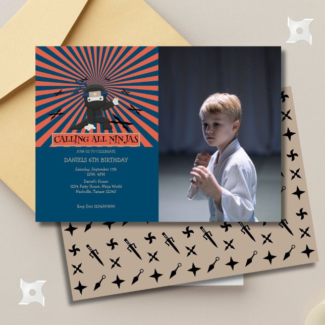 Convite Foto do Aniversário de criança do Guerreiro Ninja  (Criador carregado)