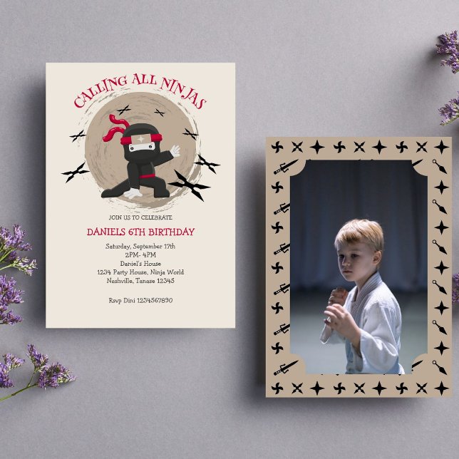 Convite Foto do Aniversário de criança do Guerreiro Ninja  (Photo Invitation)