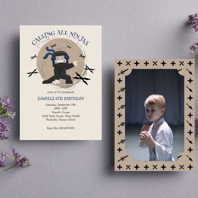 Convite Foto do Aniversário de criança do Guerreiro Ninja  (Photo Invitation)