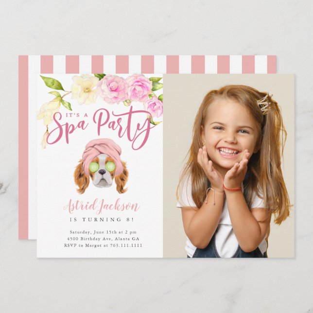 Convite Foto do Aniversário de criança do Spa Party (Frente/Verso)