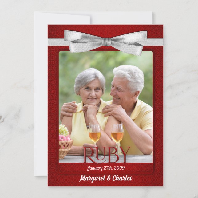 Convite Foto do Aniversário do Casamento Ruby (Frente)