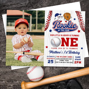 Convite Foto do Ano do primeiro aniversario Baseball