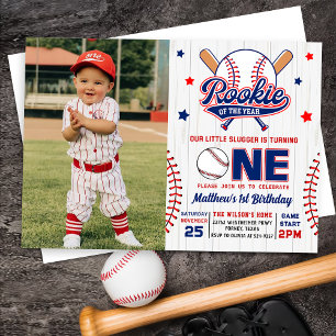 Convite Foto do Ano do primeiro aniversario Baseball