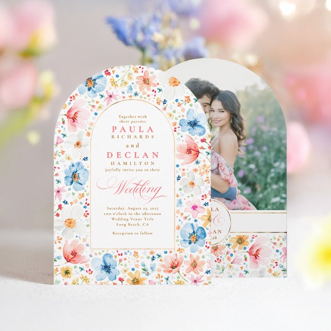 Convite Foto do Arco de Casamento do Jardim Floral de Wild (Wildflower Wedding Photo Invitation)