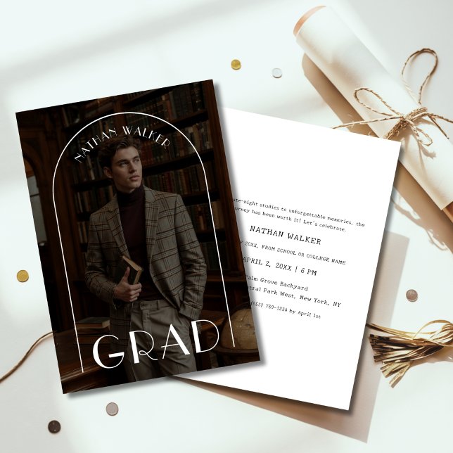 Convite Foto do arco de Formando preto com retrô branco cl (Criador carregado)